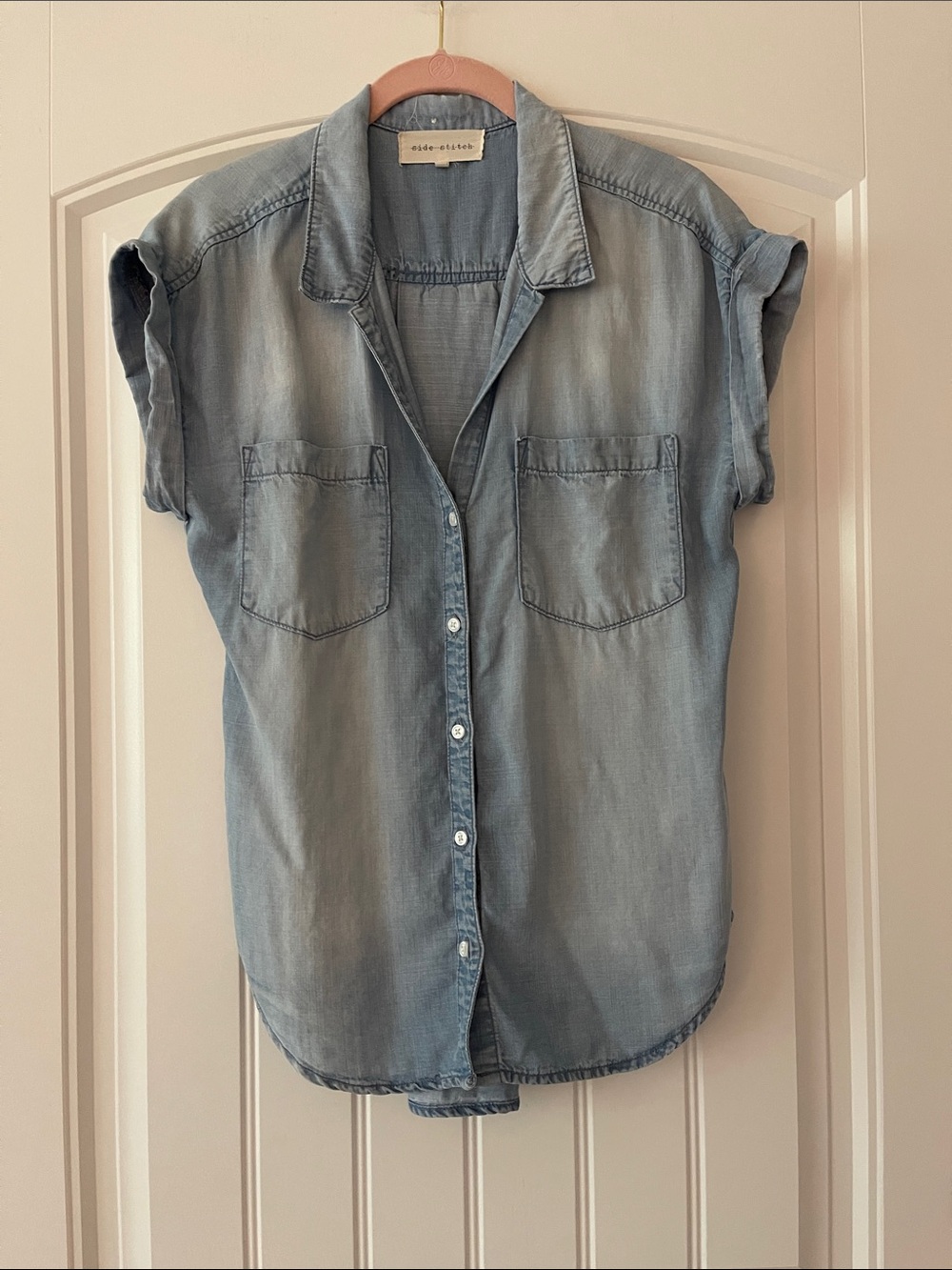 Side Stitch Tencel Button Down Denim Shirt Small